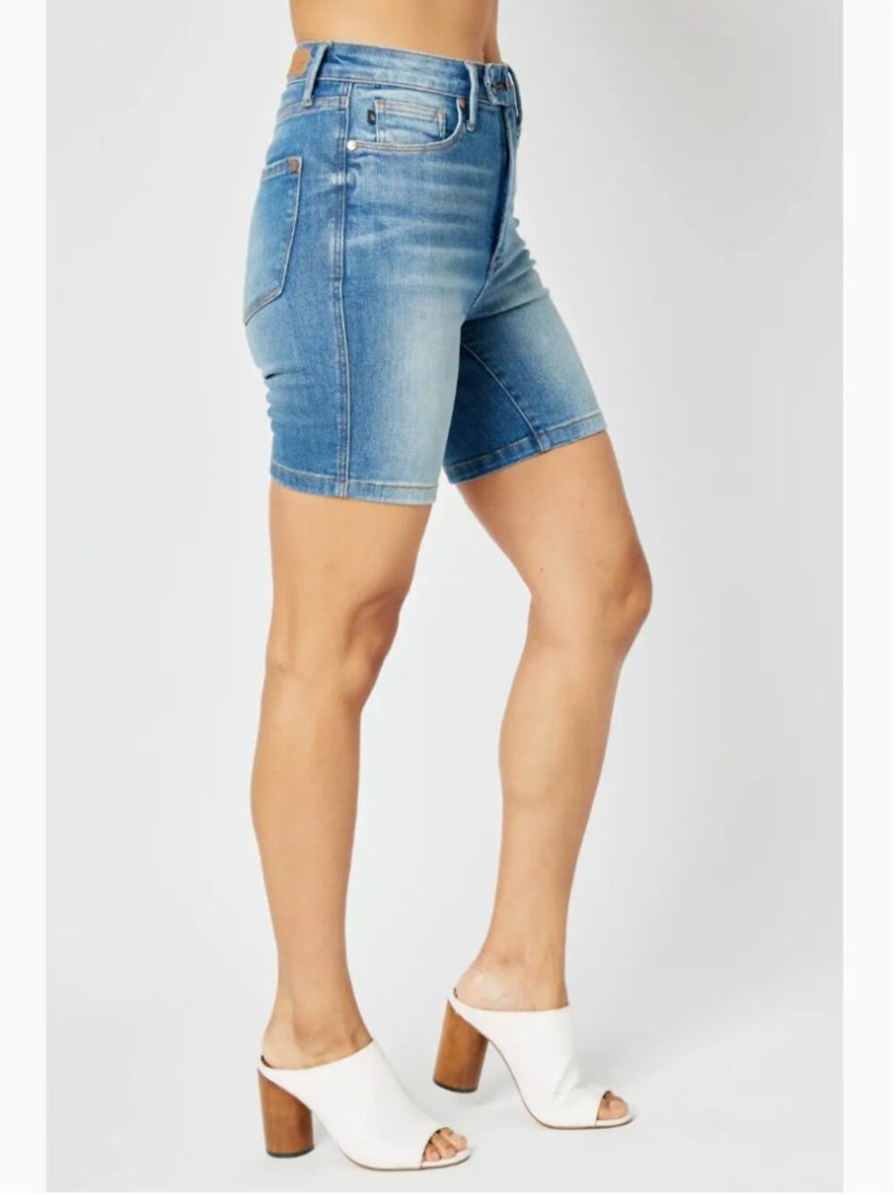 JUDY BLUE High-Rise Stretch Tummy Control Denim Bermuda Short Size XL 15/32 NEW - Picture 5 of 6